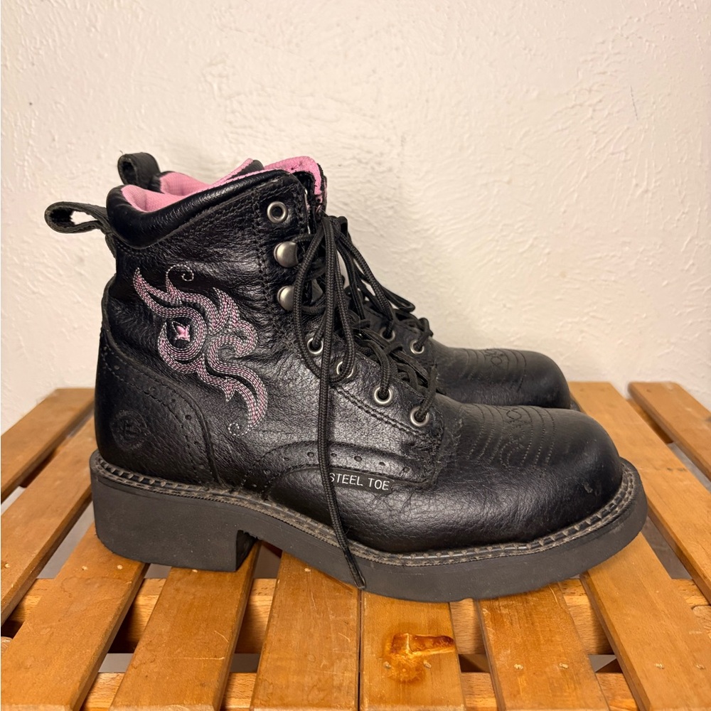 Justin Boots Black and Pink Women's Combat Boots